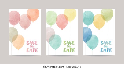 watercolor balloons illustration vector card  set