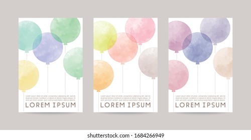 watercolor balloons illustration vector card  set