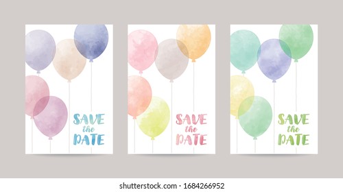 watercolor balloons illustration vector card  set