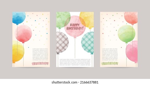 watercolor balloons illustration vector card set