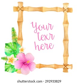 Watercolor bamboo frame with tropical flower