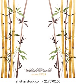 Watercolor Bamboo Grove, Hand Drawn Vector Illustration