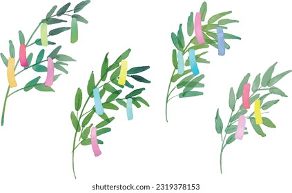 Watercolor. Bamboo illustration with watercolor touch. Tanabata vector illustration of bamboo.