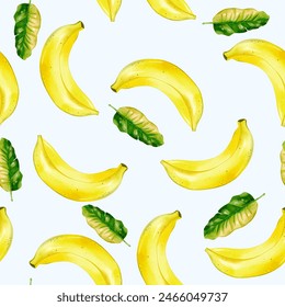 Watercolor banana background. Seamless pattern with banana fruits. Colorful wallpaper vector. 