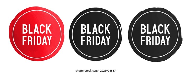 Watercolor banner Black Friday. Round tag. Vector clipart isolated on white background.