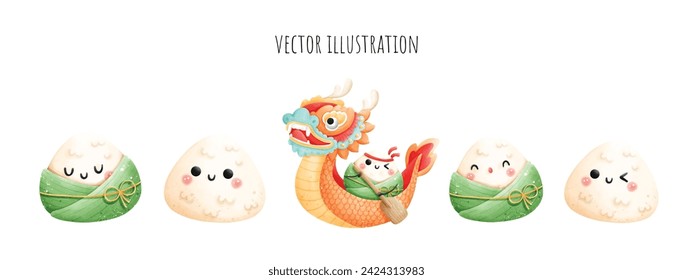 Watercolor Banner of Dragon Boat Festival. Vector illustration.