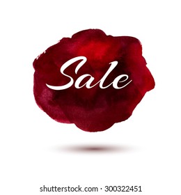 Watercolor banner in the form of clouds in the maroon-red colors with the word - sale - on a white background.