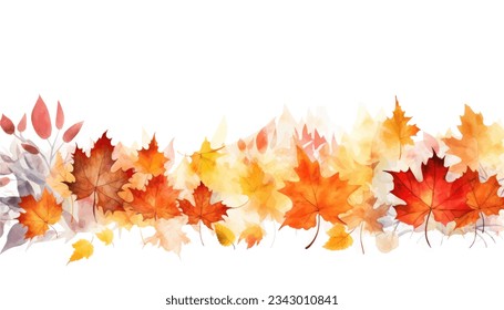 Watercolor banner garland autumn fall leaves in Beige, Red, Brown, green and Yellow.  Can be used for advertisingeting, presentation, design, invitation,  social media, web.