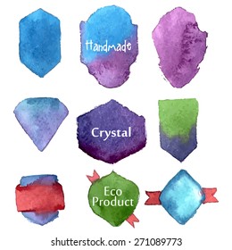 Watercolor Banners, Frames, Branches and Shapes, including heart, sun, star and butterfly 