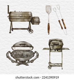 watercolor barbecue equipment element set