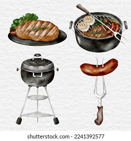 watercolor barbecue party set element