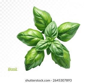 Roseta de albahaca de acuarela con hojas verdes frescas superpuestas en estilo artístico dibujado a mano. Ilustración vectorial