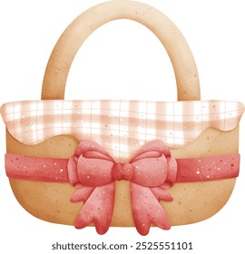 Cesta de la acuarela con la Ilustración vectorial roja del arco aislada en el fondo blanco