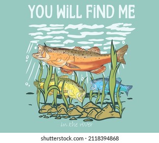 Watercolor bass fish graphic print design for t shirt , sticker, posters and others. Fish find in the river artwork design.