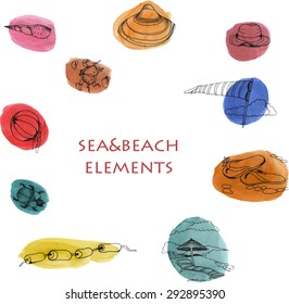 watercolor beach elements for sea summer  and travel design