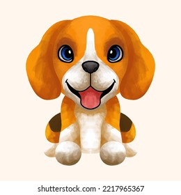 Watercolor Beagle Dog Cartoon isolated on a white background