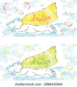 Watercolor bear in a raincoat, in the sky, a cute bear boy. Graphic illustration of T-shirts, labels, postcards.