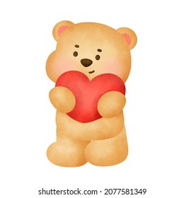 watercolor bear valentine's day card 