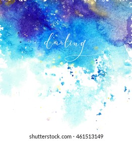 watercolor, beautiful abstract background, blue, yellow, purple, card for you,handmade,colored spots vector