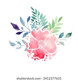 Watercolor beautiful abstract flower. hand drawing. Not AI, Vector illustration