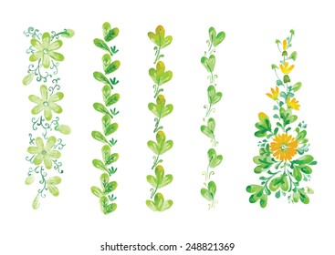 watercolor beautiful flowers with leaves