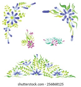 watercolor beautiful flowers with leaves