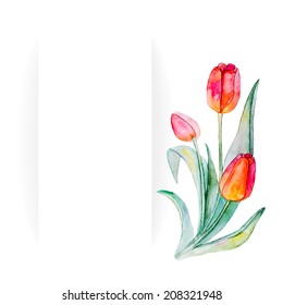Watercolor beautiful handmade banners and frames set with tulip flowers. Vector
