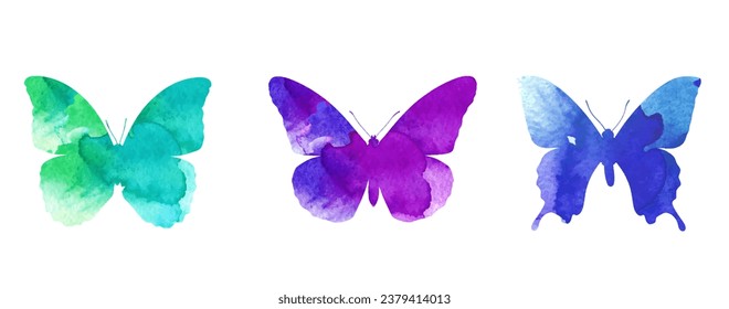 Acuarela, hermosa silueta de una mariposa, contorno de una mariposa llena de colores vivos, decoración, diseño