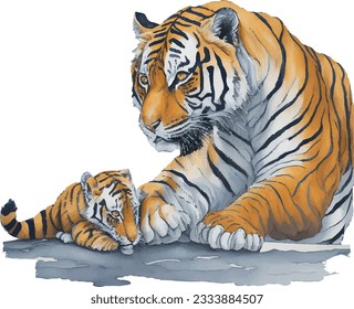 Watercolor  Beautiful tiger