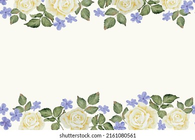 watercolor beautiful white rose and blue Plumbago auriculata plant flower bouquet background