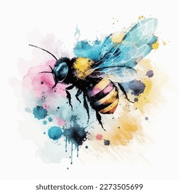 watercolor bee with colorful background. vector illustration