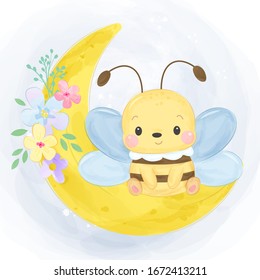 watercolor bee illustration, animal clipart for scrapbooking and decoration.