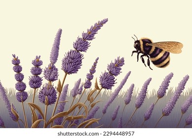 abeja acuarela sentada en una flor de lavanda