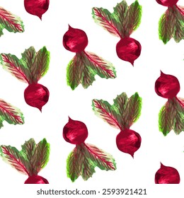 Watercolor beetroot seamless pattern, hand-painted organic vegetable print

