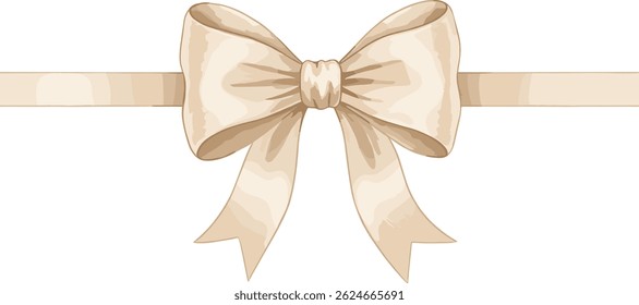 Watercolor beige bow, ribbon silk, illustration