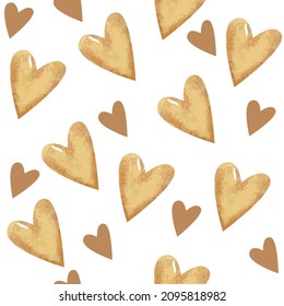 Watercolor beige hearts for valentine's day seamless pattern background. Vector illustration