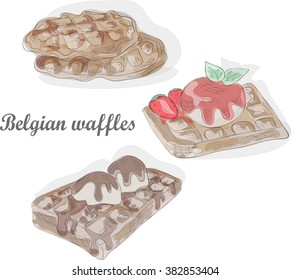 watercolor Belgian waffles
