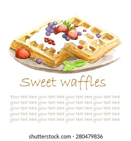 Watercolor Belgium Waffles Template Illustration