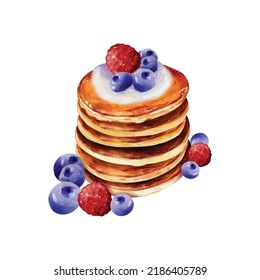 Watercolor of Berries Pancake vector design great for cards, banners, headers, party posters or decorate your artwork.