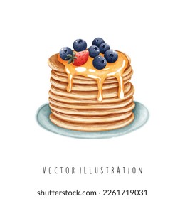 watercolor of berry pancake. Vector illustration