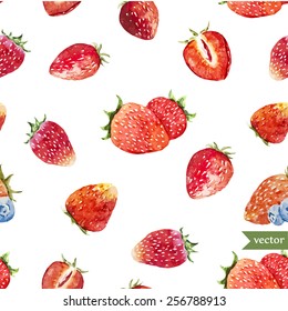 Watercolor, Berry, Strawberry, Pattern