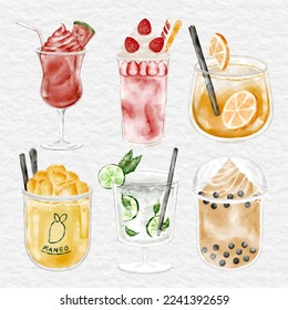 watercolor beverage and drink element set