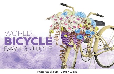 watercolor bicycle day vector, watercolor bicycle day logo, world bicycle day concept