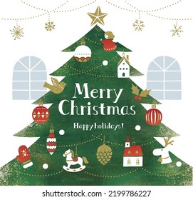 Watercolor big Christmas tree illustration