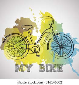 watercolor bike,  blue color splash  