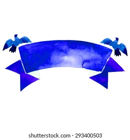 watercolor bird c blue ribbon banner vector 2