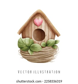 watercolor of a bird house. Vector illustration