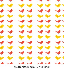 watercolor bird seamless pattern. bright background. yellow. pink. wedding watercolor set. lovely bird silhouette. gold pattern. gold branch. heart. vintage pattern