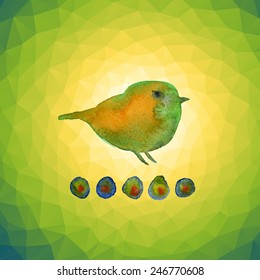 Watercolor birds on polygon background. Vector illustration