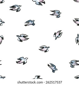 Pájaros de acuarela. Patrón oriental en Vector